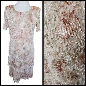 Vintage‎ 90s Womens Large Cream Lace Dress Cottage Core Romantic Floral Layered